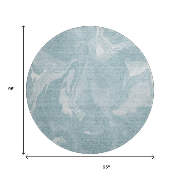 HomeRoots 8' Teal And Ivory Abstract Round Rug - Washable, UV Protected, Durable Design for High-Traffic Areas 665852