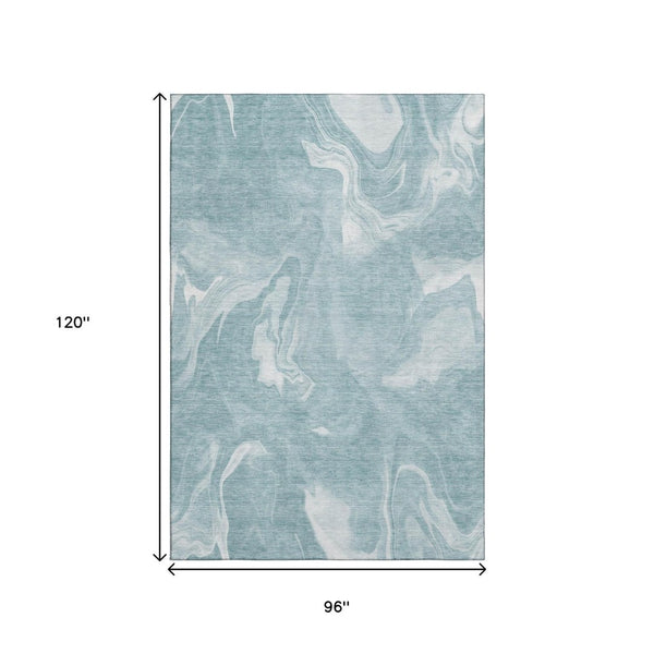 HomeRoots 8' X 10' Teal and Ivory Abstract Area Rug - Washable, UV-Protected, Stylish, Durable for High-Traffic Spaces 665853