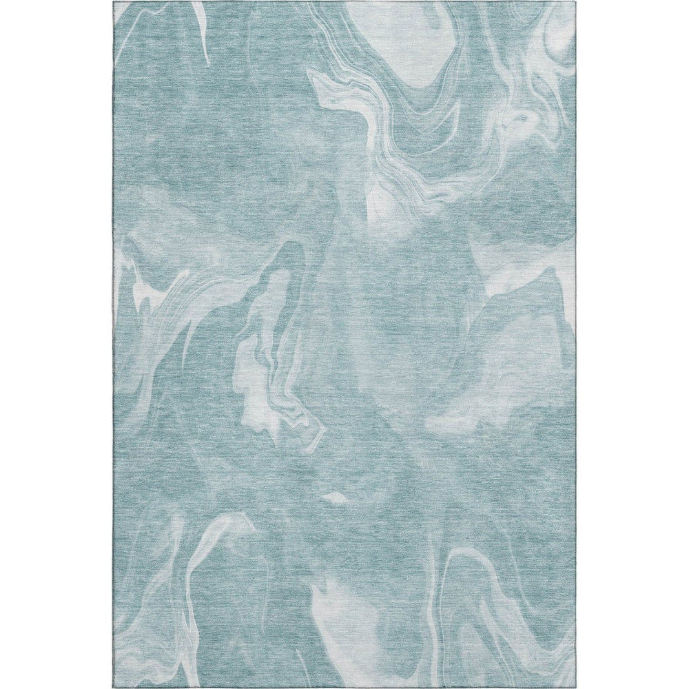 HomeRoots 8' X 10' Teal and Ivory Abstract Area Rug - Washable, UV-Protected, Stylish, Durable for High-Traffic Spaces 665853