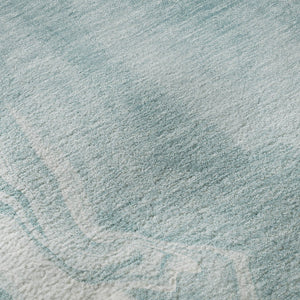 HomeRoots 8' X 10' Teal and Ivory Abstract Area Rug - Washable, UV-Protected, Stylish, Durable for High-Traffic Spaces 665853