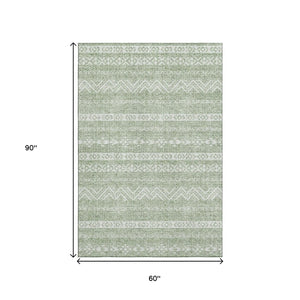 HomeRoots 5' X 8' Southwestern Artichoke Green Area Rug - Washable, UV-Protected, Stain-Resistant Design! 665857