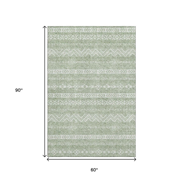 HomeRoots 5' X 8' Southwestern Artichoke Green Area Rug - Washable, UV-Protected, Stain-Resistant Design! 665857