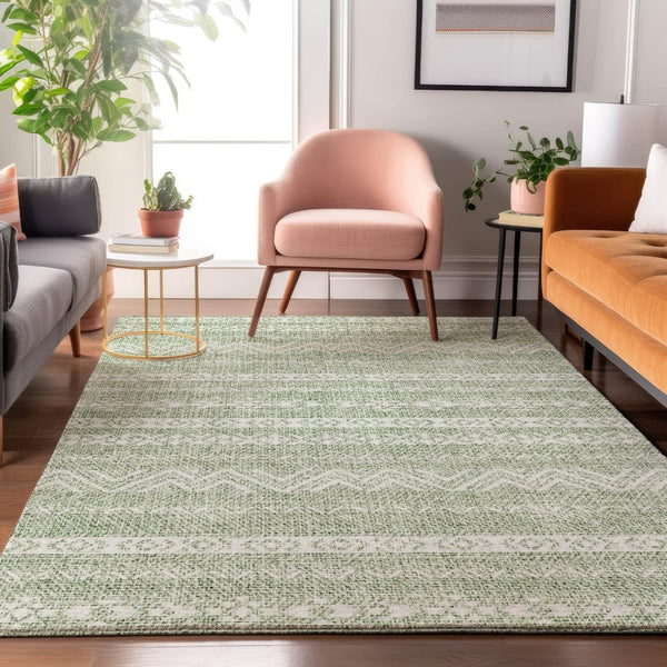 HomeRoots 5' X 8' Southwestern Artichoke Green Area Rug - Washable, UV-Protected, Stain-Resistant Design! 665857