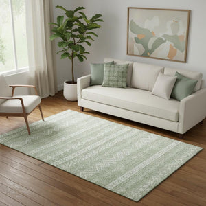 HomeRoots 5' X 8' Southwestern Artichoke Green Area Rug - Washable, UV-Protected, Stain-Resistant Design! 665857