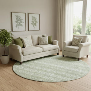 HomeRoots 8' Artichoke Green & Ivory Southwestern Washable Round Rug - Durable, Stain Resistant & UV Protected 665858