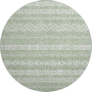 HomeRoots 8' Artichoke Green & Ivory Southwestern Washable Round Rug - Durable, Stain Resistant & UV Protected 665858