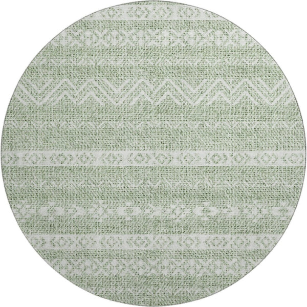 HomeRoots 8' Artichoke Green & Ivory Southwestern Washable Round Rug - Durable, Stain Resistant & UV Protected 665858