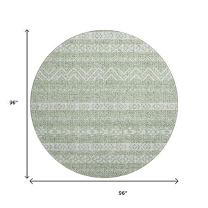 HomeRoots 8' Artichoke Green & Ivory Southwestern Washable Round Rug - Durable, Stain Resistant & UV Protected 665858