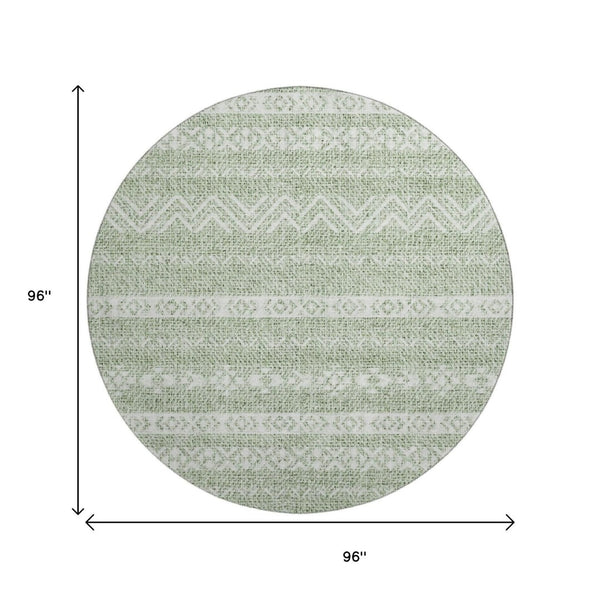 HomeRoots 8' Artichoke Green & Ivory Southwestern Washable Round Rug - Durable, Stain Resistant & UV Protected 665858