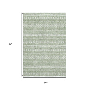 HomeRoots 8' X 10' Artichoke Green Southwestern Area Rug - Washable, UV-Protected, Stain Resistant, Durable Design 665859