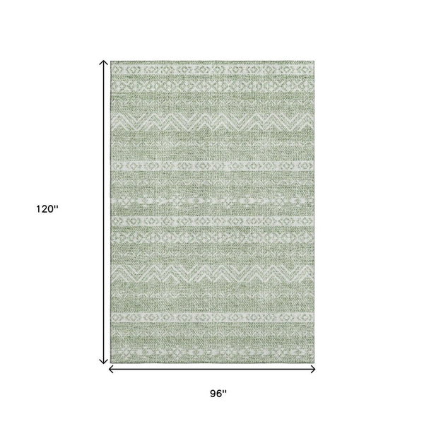 HomeRoots 8' X 10' Artichoke Green Southwestern Area Rug - Washable, UV-Protected, Stain Resistant, Durable Design 665859
