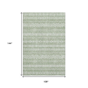 HomeRoots 9' X 12' Artichoke Green Area Rug - Southwestern Charm with UV Protection, Washable & Durable Design 665860