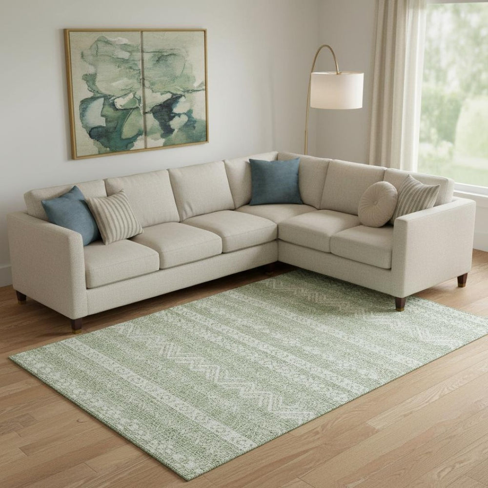 HomeRoots 9' X 12' Artichoke Green Area Rug - Southwestern Charm with UV Protection, Washable & Durable Design 665860