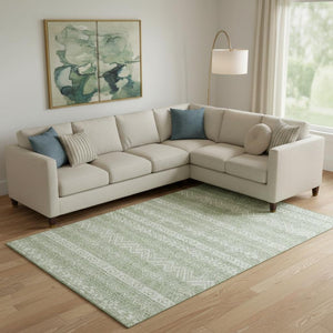 HomeRoots 9' X 12' Artichoke Green Area Rug - Southwestern Charm with UV Protection, Washable & Durable Design 665860