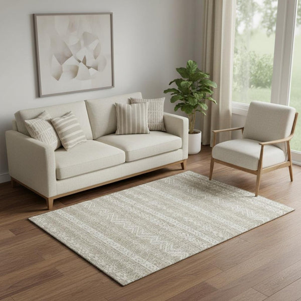 HomeRoots 5' X 8' Beige & Ivory Southwestern Area Rug - Washable, Stain-Resistant, UV Protected for Durability 665863