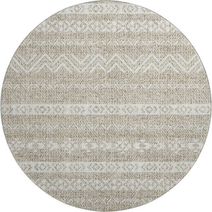 HomeRoots 8' Beige and Ivory Southwestern Washable Round Rug - Durable, UV-Protected, Easy-Care Design for Homes 665864