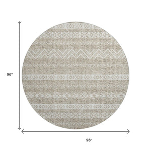 HomeRoots 8' Beige and Ivory Southwestern Washable Round Rug - Durable, UV-Protected, Easy-Care Design for Homes 665864