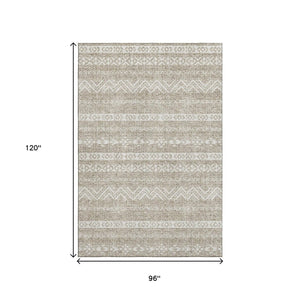 HomeRoots 8' X 10' Beige And Ivory Southwestern Area Rug – Washable, UV Protected, Perfect for Homes with Kids! 665865