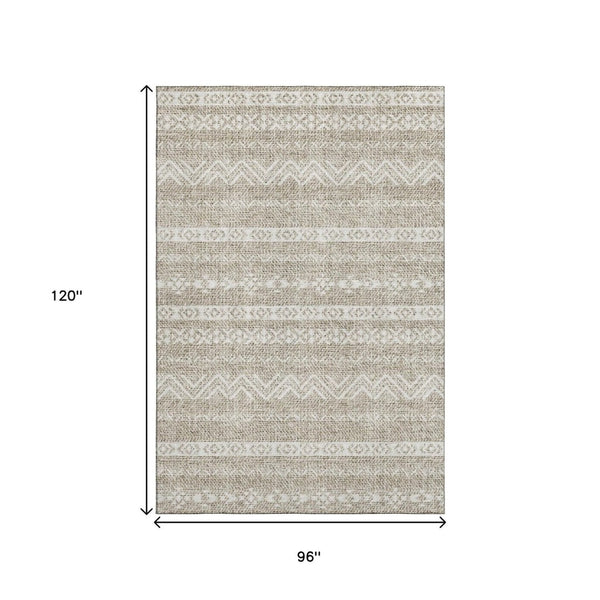 HomeRoots 8' X 10' Beige And Ivory Southwestern Area Rug – Washable, UV Protected, Perfect for Homes with Kids! 665865