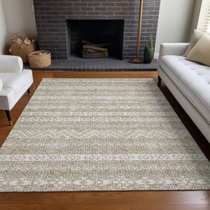 HomeRoots 8' X 10' Beige And Ivory Southwestern Area Rug – Washable, UV Protected, Perfect for Homes with Kids! 665865