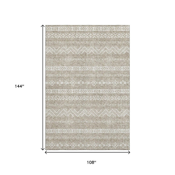 HomeRoots 9' X 12' Beige And Ivory Southwestern Washable Area Rug – Durable, UV-Protected, Stylish for Any Room 665866