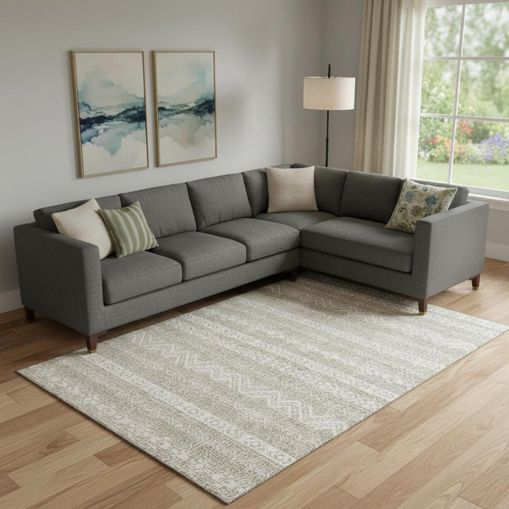 HomeRoots 9' X 12' Beige And Ivory Southwestern Washable Area Rug – Durable, UV-Protected, Stylish for Any Room 665866