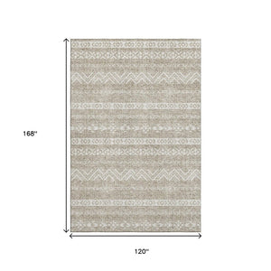 HomeRoots 10' X 14' Beige And Ivory Southwestern Area Rug - Washable, Stain-Resistant & UV-Protected Design 665867