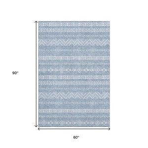 HomeRoots 5' X 8' Blue and Ivory Southwestern Area Rug – Washable, UV Protected, Stain-Resistant, Stylish Design 665869