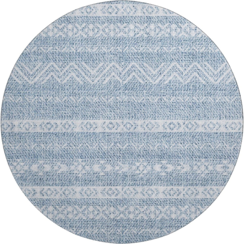 HomeRoots 8' Blue And Ivory Southwestern Round Rug – Washable, Durable, UV-Protected for Indoor & Outdoor Use 665870