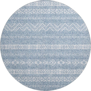 HomeRoots 8' Blue And Ivory Southwestern Round Rug – Washable, Durable, UV-Protected for Indoor & Outdoor Use 665870