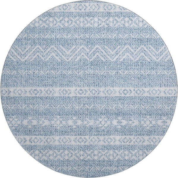 HomeRoots 8' Blue And Ivory Southwestern Round Rug – Washable, Durable, UV-Protected for Indoor & Outdoor Use 665870