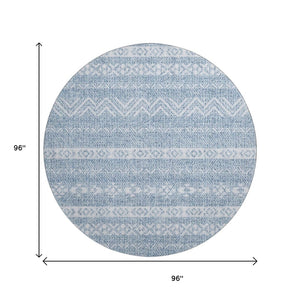 HomeRoots 8' Blue And Ivory Southwestern Round Rug – Washable, Durable, UV-Protected for Indoor & Outdoor Use 665870