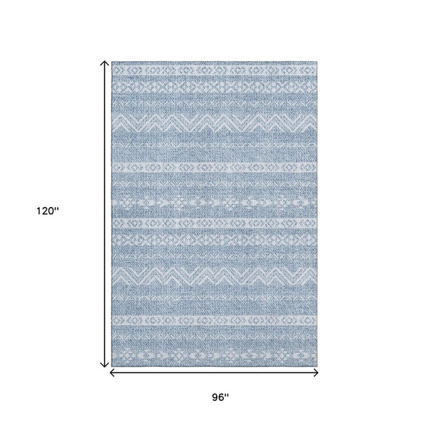 HomeRoots 8' X 10' Blue and Ivory Southwestern Washable Area Rug – Durable, UV-Protected & Stylish for Homes! 665871
