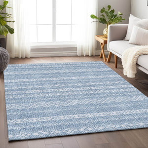 HomeRoots 8' X 10' Blue and Ivory Southwestern Washable Area Rug – Durable, UV-Protected & Stylish for Homes! 665871
