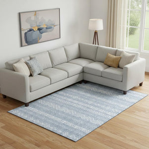 HomeRoots 8' X 10' Blue and Ivory Southwestern Washable Area Rug – Durable, UV-Protected & Stylish for Homes! 665871