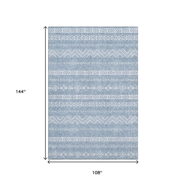 HomeRoots 9' X 12' Blue and Ivory Southwestern Area Rug - Durable, Washable, UV-Protected for Homes with Kids & Pets 665872