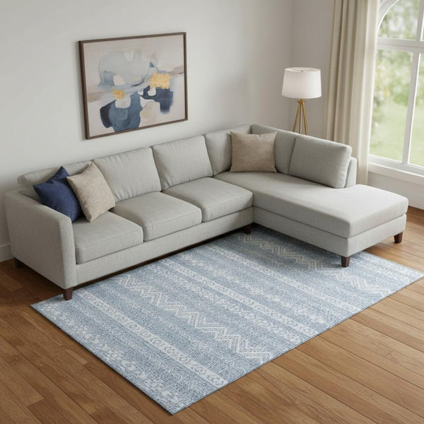 HomeRoots 9' X 12' Blue and Ivory Southwestern Area Rug - Durable, Washable, UV-Protected for Homes with Kids & Pets 665872