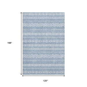HomeRoots 10' X 14' Blue And Ivory Southwestern Washable Area Rug - Durable, Stylish, UV Protected for Any Room 665873