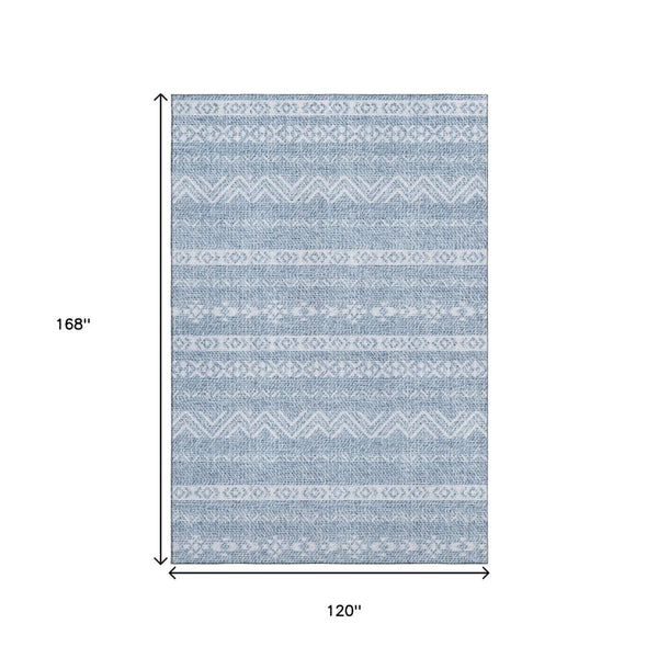 HomeRoots 10' X 14' Blue And Ivory Southwestern Washable Area Rug - Durable, Stylish, UV Protected for Any Room 665873