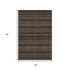 HomeRoots 5' X 8' Chocolate and Gray Southwestern Area Rug - Washable, UV-Protected, Durable Style for Homes 665881