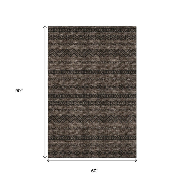 HomeRoots 5' X 8' Chocolate and Gray Southwestern Area Rug - Washable, UV-Protected, Durable Style for Homes 665881