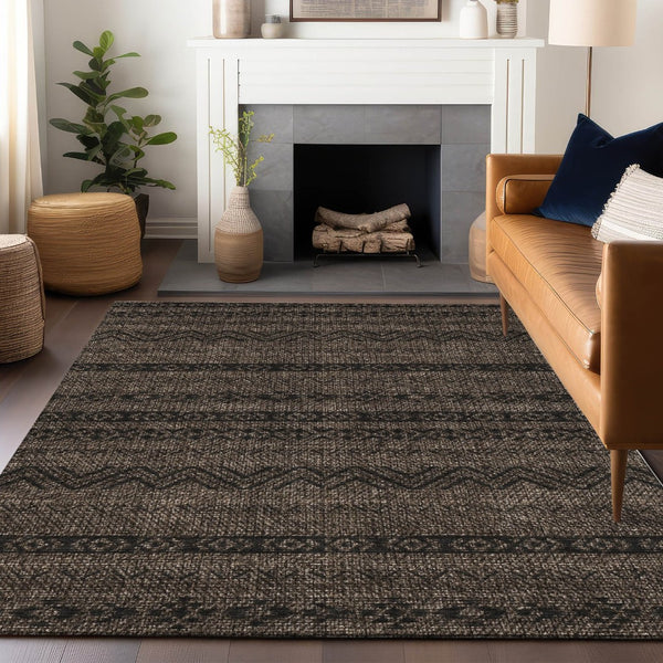 HomeRoots 5' X 8' Chocolate and Gray Southwestern Area Rug - Washable, UV-Protected, Durable Style for Homes 665881