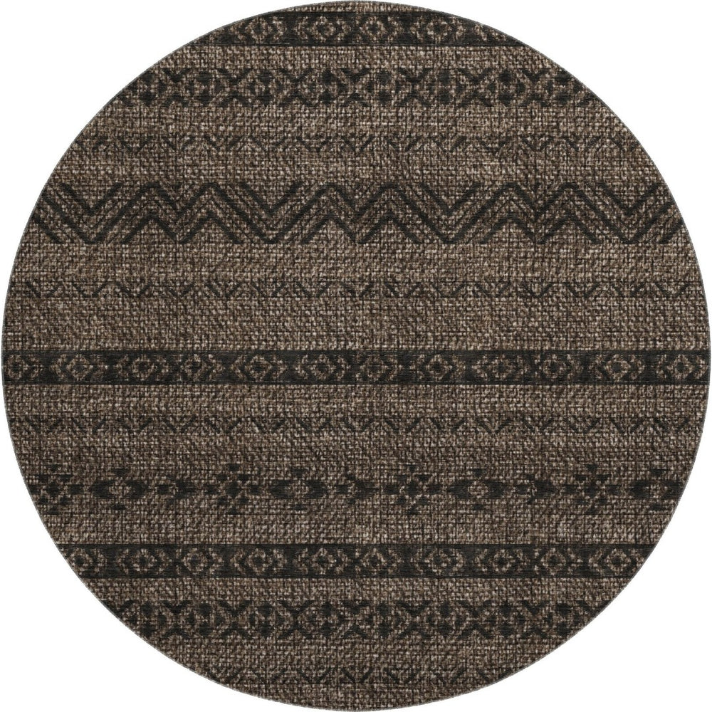HomeRoots 8' Chocolate and Gray Southwestern Washable Round Rug - UV Protected, Stain-Resistant for Easy Care 665882