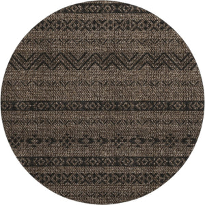 HomeRoots 8' Chocolate and Gray Southwestern Washable Round Rug - UV Protected, Stain-Resistant for Easy Care 665882