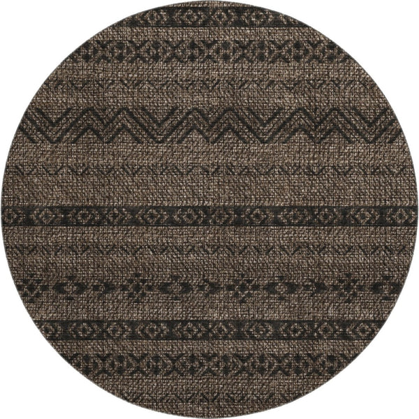 HomeRoots 8' Chocolate and Gray Southwestern Washable Round Rug - UV Protected, Stain-Resistant for Easy Care 665882