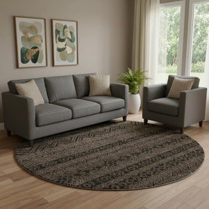 HomeRoots 8' Chocolate and Gray Southwestern Washable Round Rug - UV Protected, Stain-Resistant for Easy Care 665882