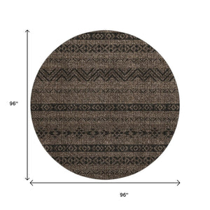 HomeRoots 8' Chocolate and Gray Southwestern Washable Round Rug - UV Protected, Stain-Resistant for Easy Care 665882