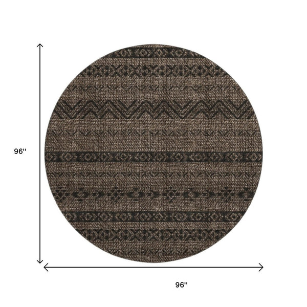 HomeRoots 8' Chocolate and Gray Southwestern Washable Round Rug - UV Protected, Stain-Resistant for Easy Care 665882