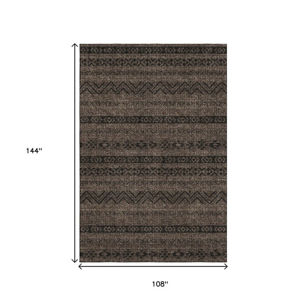 HomeRoots 9' X 12' Chocolate and Gray Southwestern Area Rug - Washable, UV-Protected, Durable, Stylish Focal Point 665884