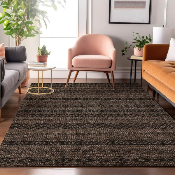 HomeRoots 10' X 14' Chocolate and Gray Southwestern Area Rug - Durable, Stain-Resistant with UV Protection! 665885